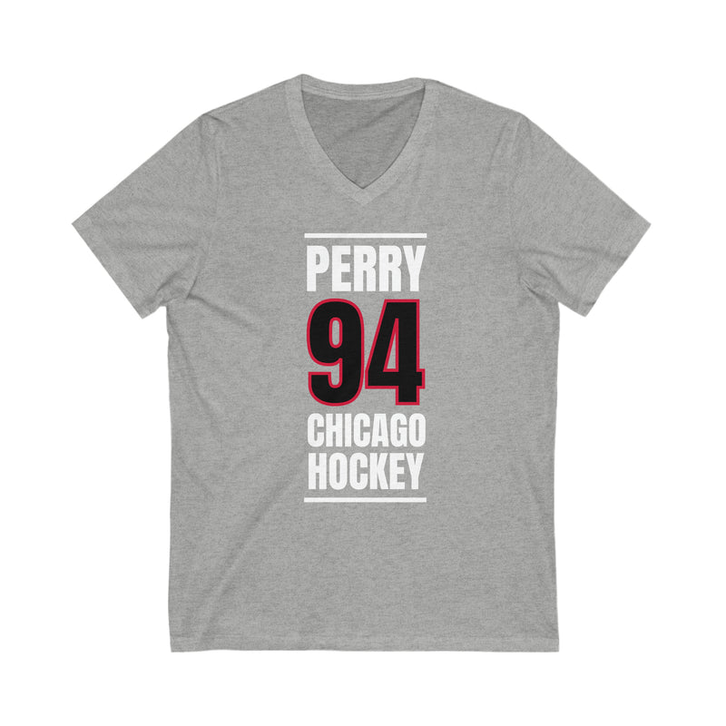Perry 94 Chicago Hockey Black Vertical Design Unisex V-Neck Tee