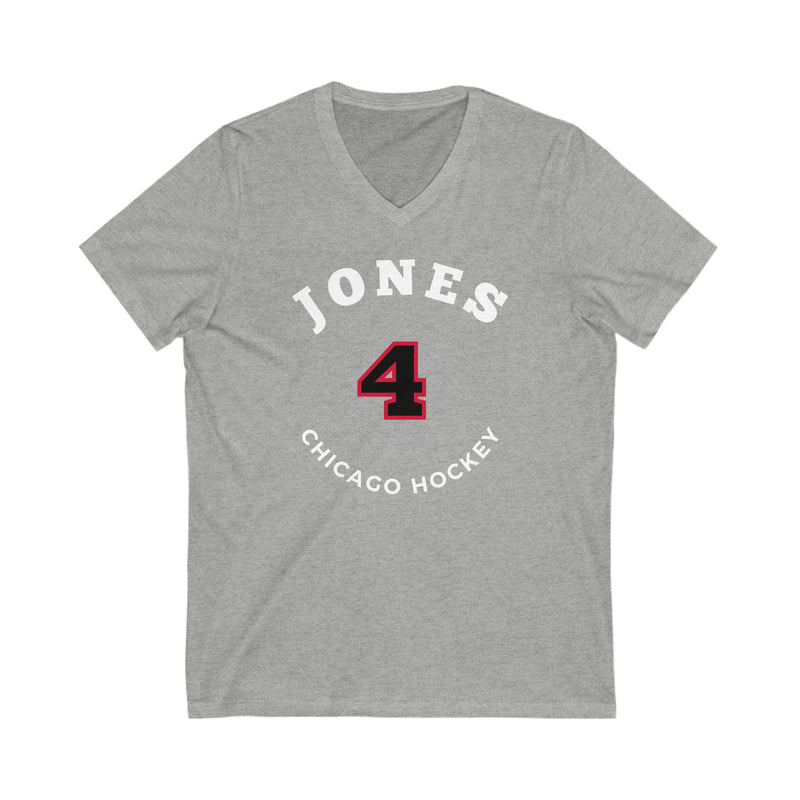 Jones 4 Chicago Hockey Number Arch Design Unisex V-Neck Tee