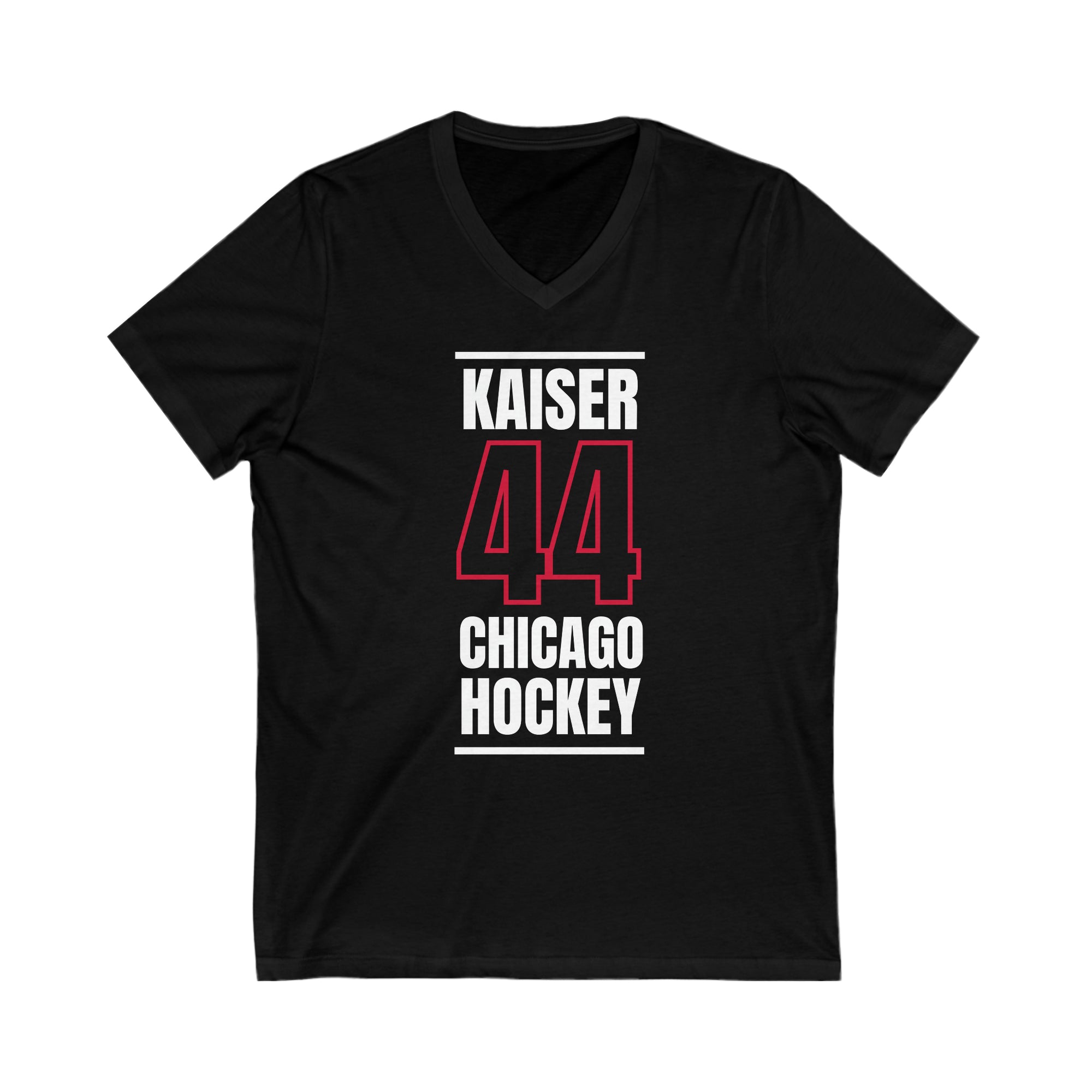 Kaiser 44 Chicago Hockey Black Vertical Design Unisex V-Neck Tee