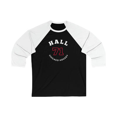 Hall 71 Chicago Hockey Number Arch Design Unisex Tri-Blend 3/4 Sleeve Raglan Baseball Shirt