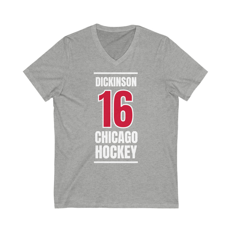 Dickinson 16 Chicago Hockey Red Vertical Design Unisex V-Neck Tee