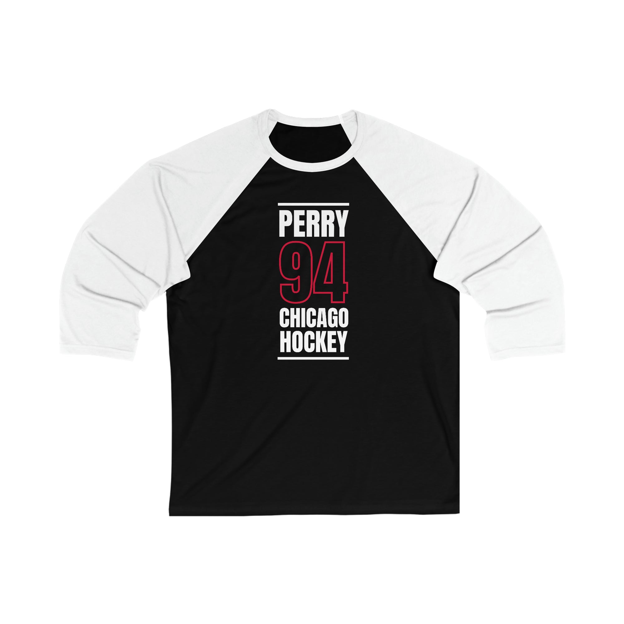 Perry 94 Chicago Hockey Black Vertical Design Unisex Tri-Blend 3/4 Sleeve Raglan Baseball Shirt