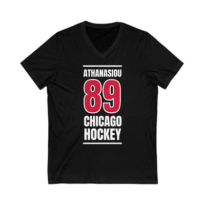 Athanasiou 89 Chicago Hockey Red Vertical Design Unisex V-Neck Tee
