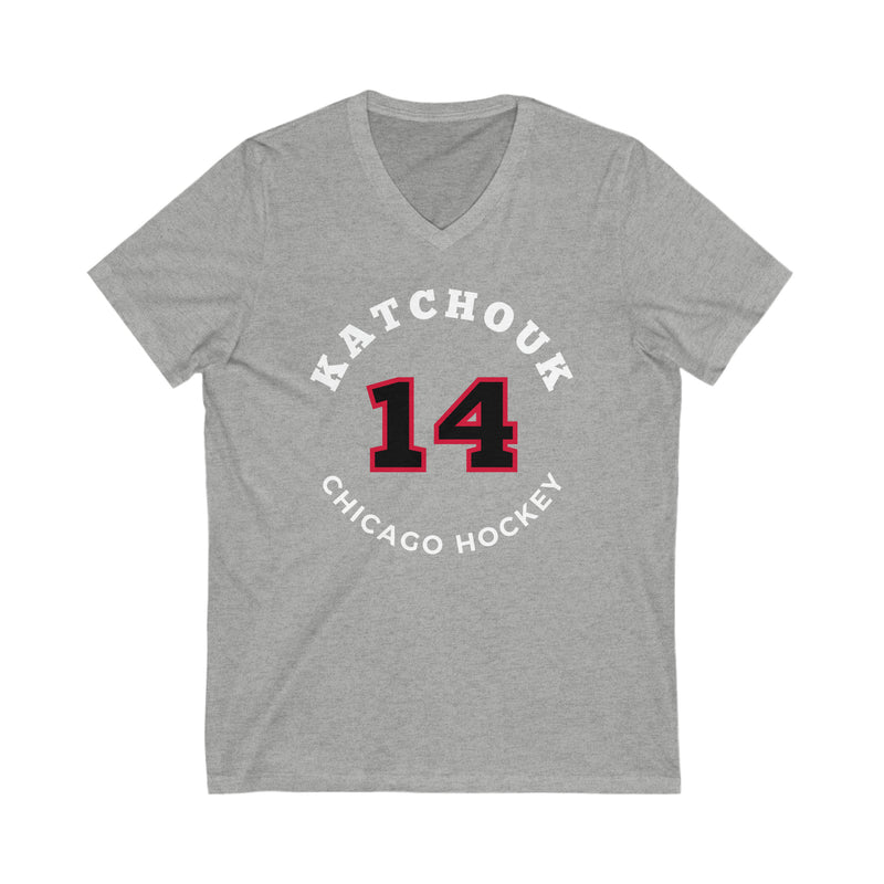 Katchouk 14 Chicago Hockey Number Arch Design Unisex V-Neck Tee
