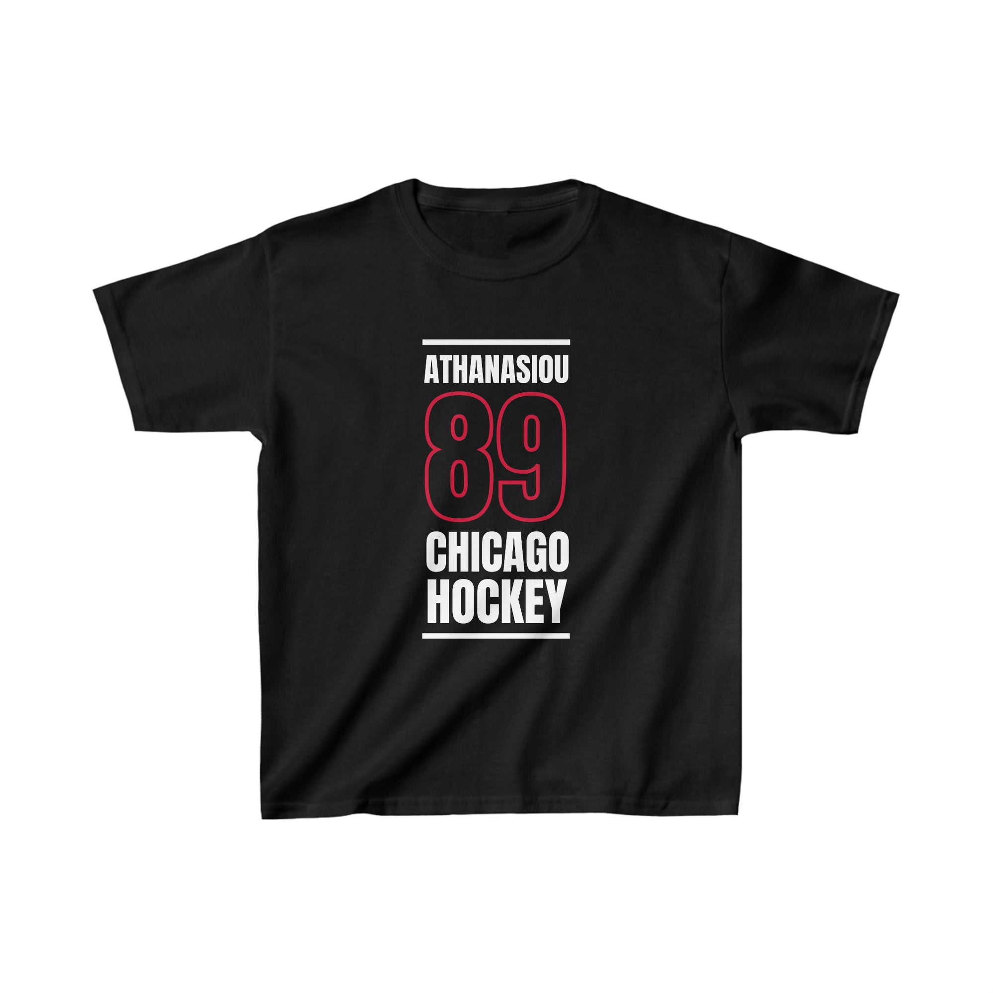 Athanasiou 89 Chicago Hockey Black Vertical Design Kids Tee