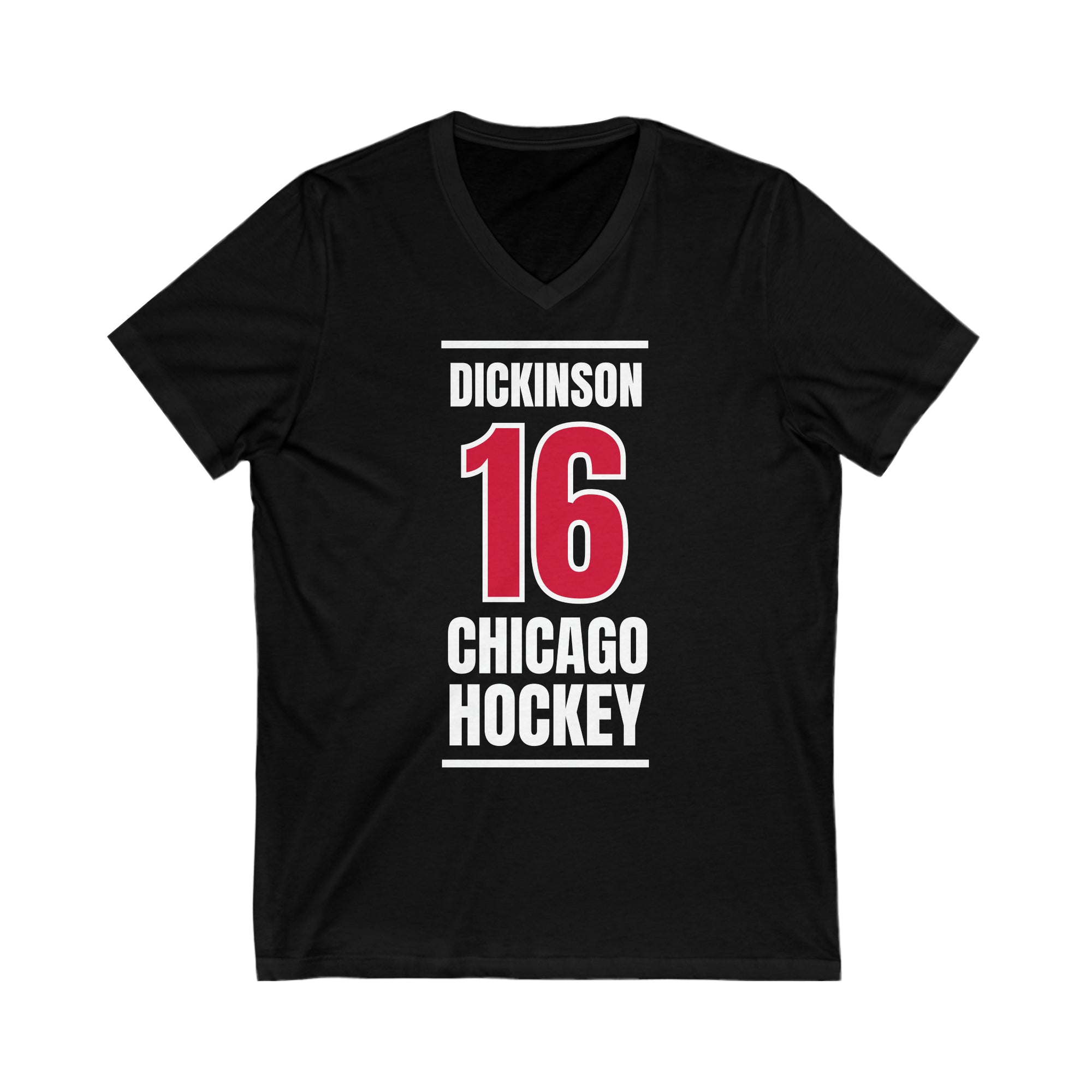 Dickinson 16 Chicago Hockey Red Vertical Design Unisex V-Neck Tee