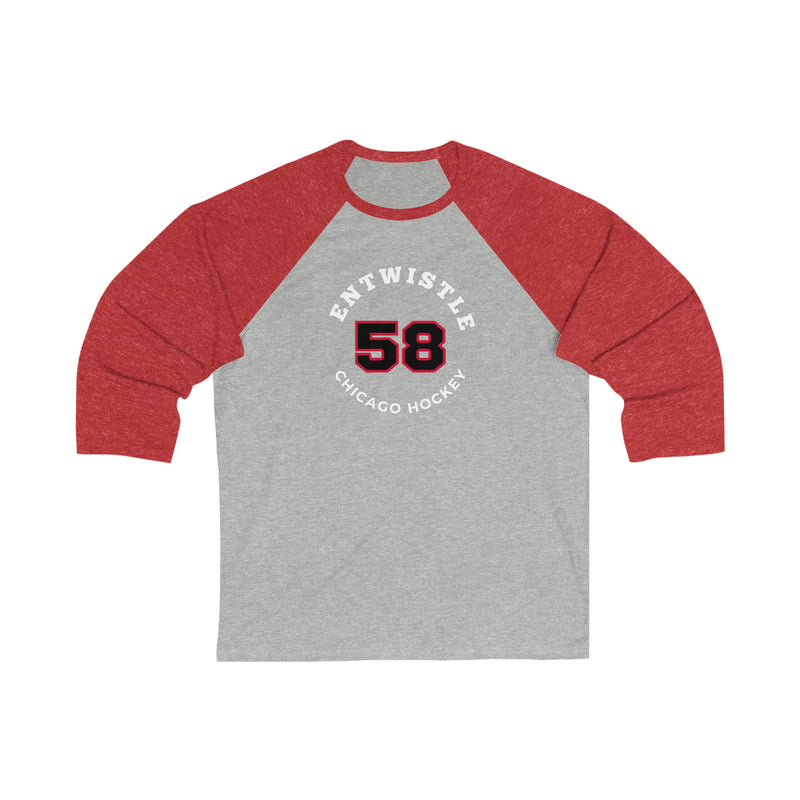 Entwistle 58 Chicago Hockey Number Arch Design Unisex Tri-Blend 3/4 Sleeve Raglan Baseball Shirt