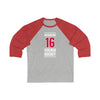 Dickinson 16 Chicago Hockey Red Vertical Design Unisex Tri-Blend 3/4 Sleeve Raglan Baseball Shirt