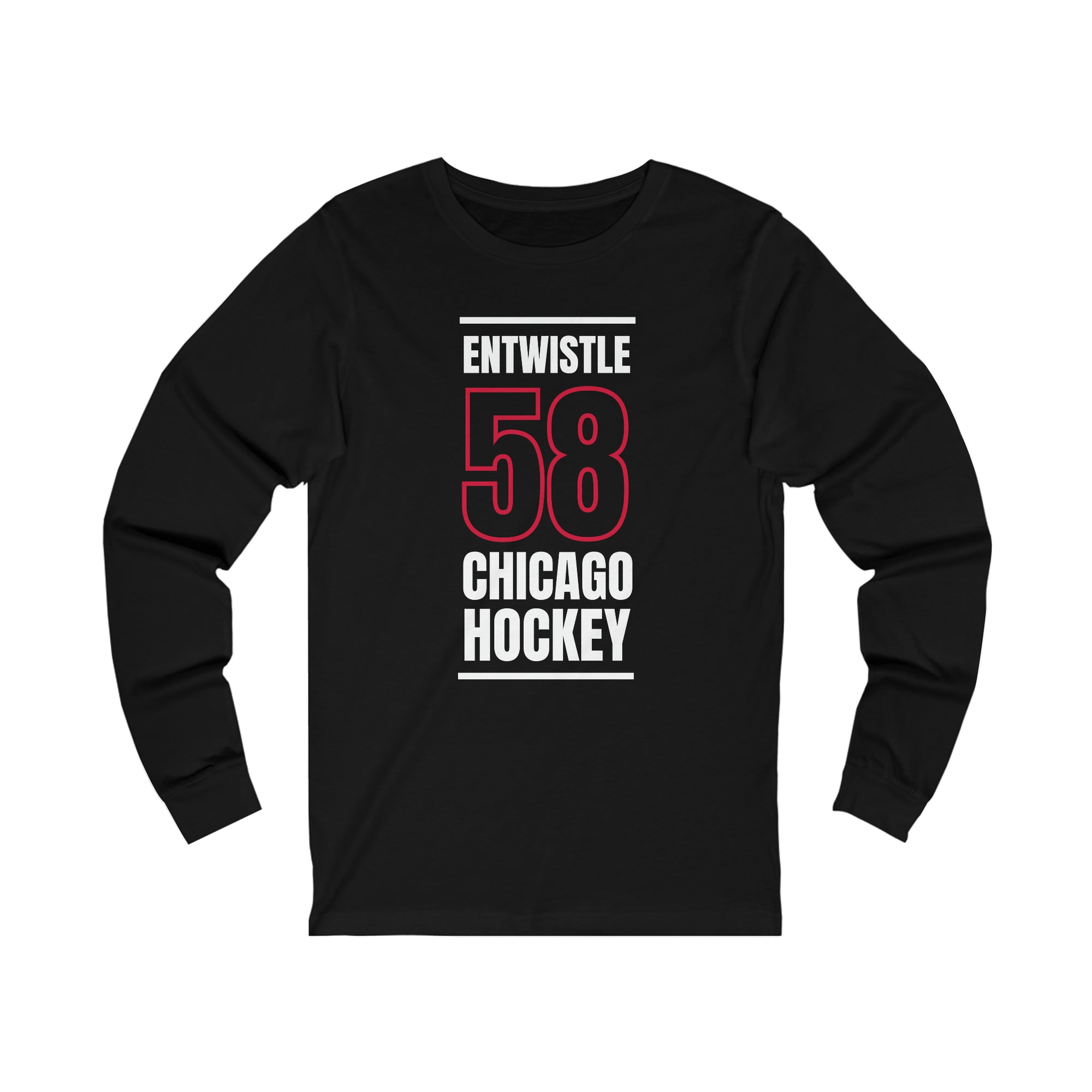 Entwistle 58 Chicago Hockey Black Vertical Design Unisex Jersey Long Sleeve Shirt