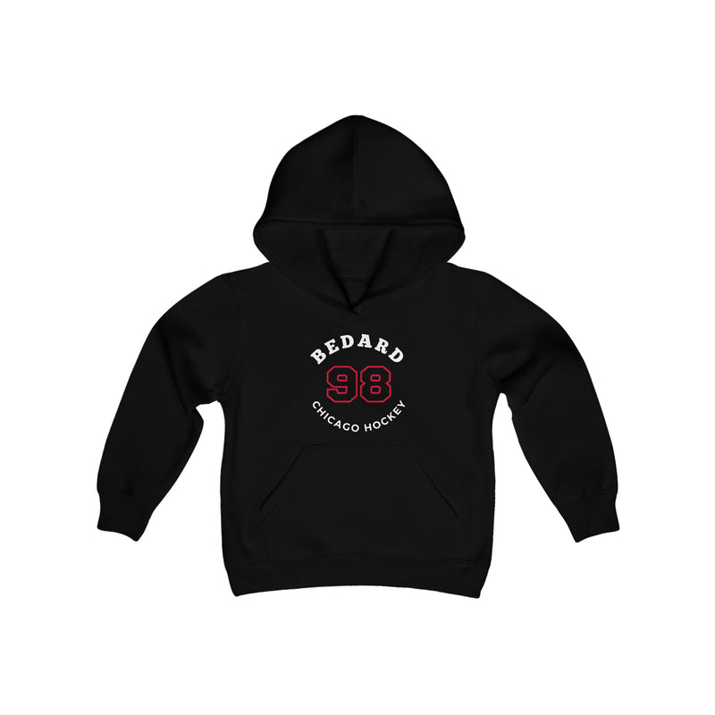 Bedard 98 Chicago Hockey Number Arch Design Youth Hooded Sweatshirt