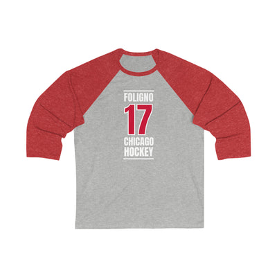 Foligno 17 Chicago Hockey Red Vertical Design Unisex Tri-Blend 3/4 Sleeve Raglan Baseball Shirt