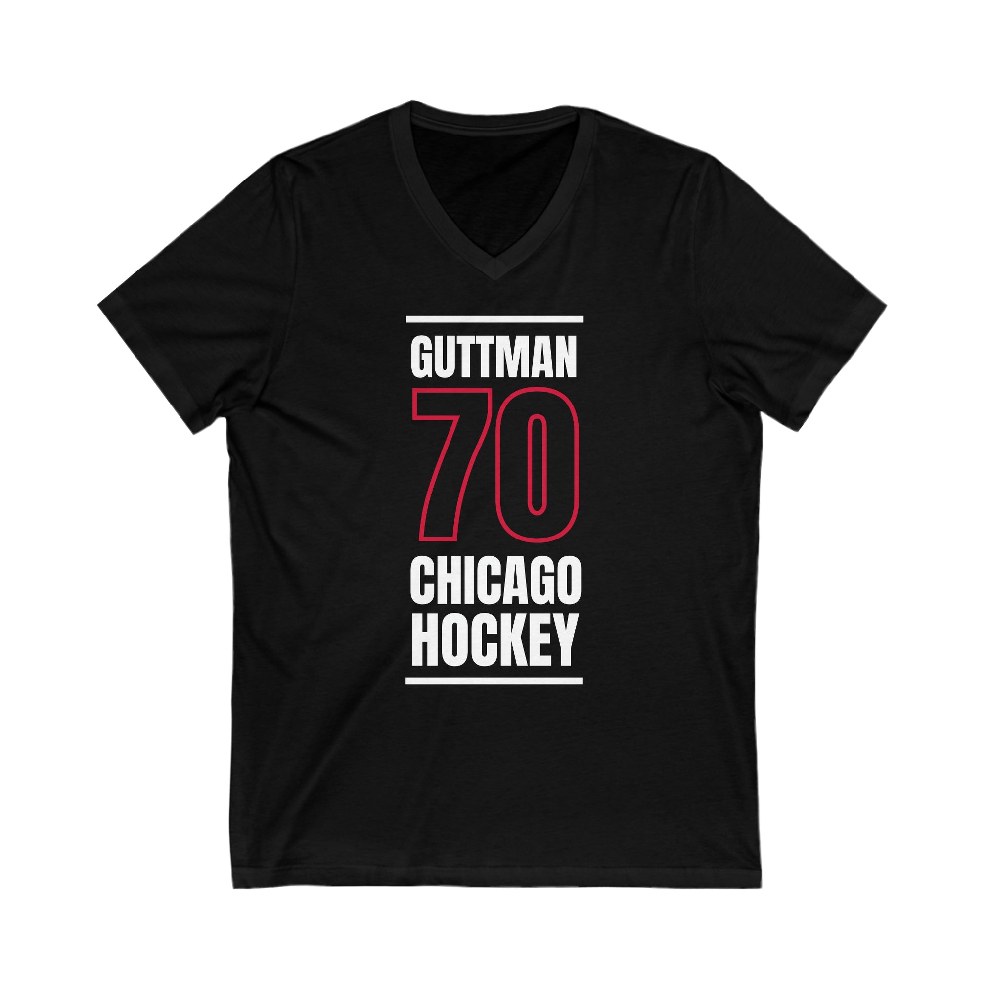 Guttman 70 Chicago Hockey Black Vertical Design Unisex V-Neck Tee