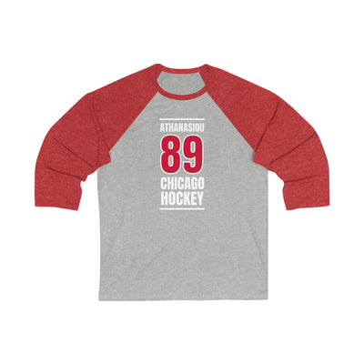 Athanasiou 89 Chicago Hockey Red Vertical Design Unisex Tri-Blend 3/4 Sleeve Raglan Baseball Shirt