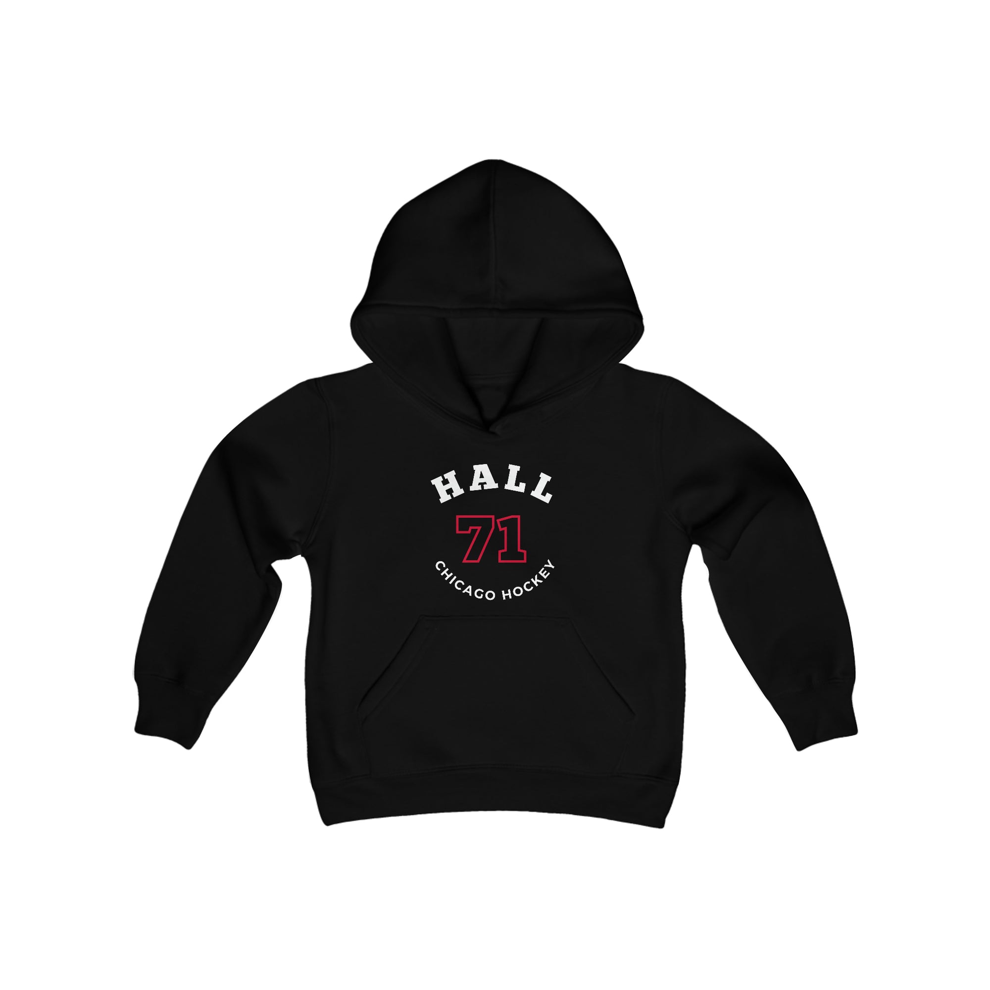 Hall 71 Chicago Hockey Number Arch Design Youth Hooded Sweatshirt
