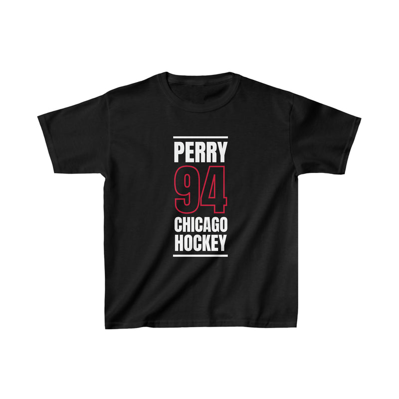 Perry 94 Chicago Hockey Black Vertical Design Kids Tee