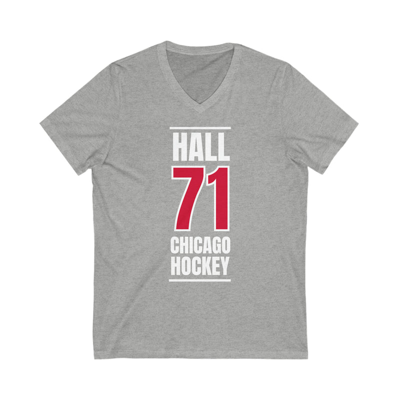 Hall 71 Chicago Hockey Red Vertical Design Unisex V-Neck Tee