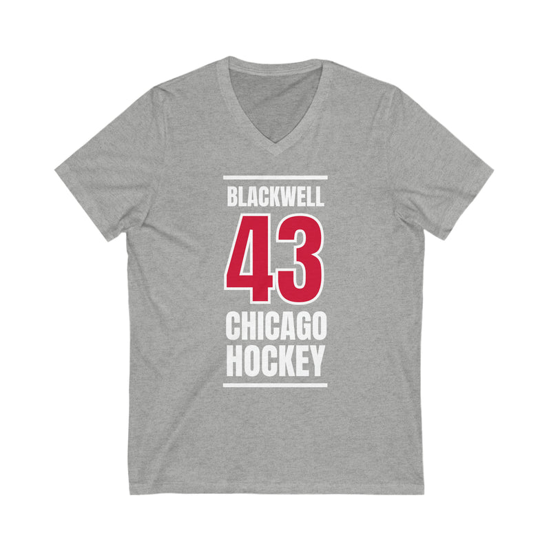Blackwell 43 Chicago Hockey Red Vertical Design Unisex V-Neck Tee