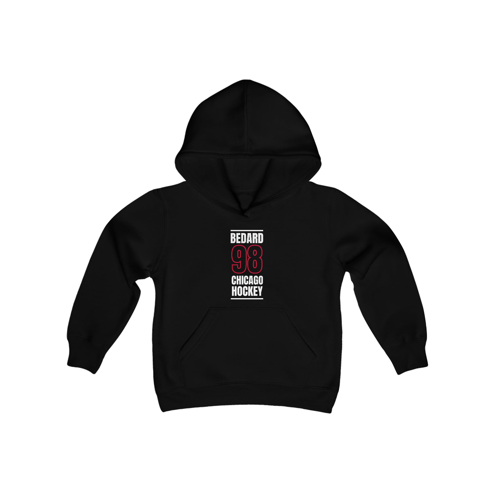 Bedard 98 Chicago Hockey Black Vertical Design Youth Hooded Sweatshirt