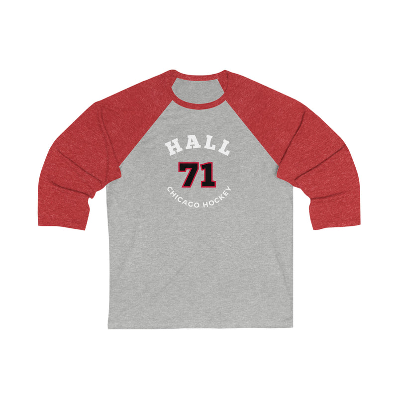 Hall 71 Chicago Hockey Number Arch Design Unisex Tri-Blend 3/4 Sleeve Raglan Baseball Shirt