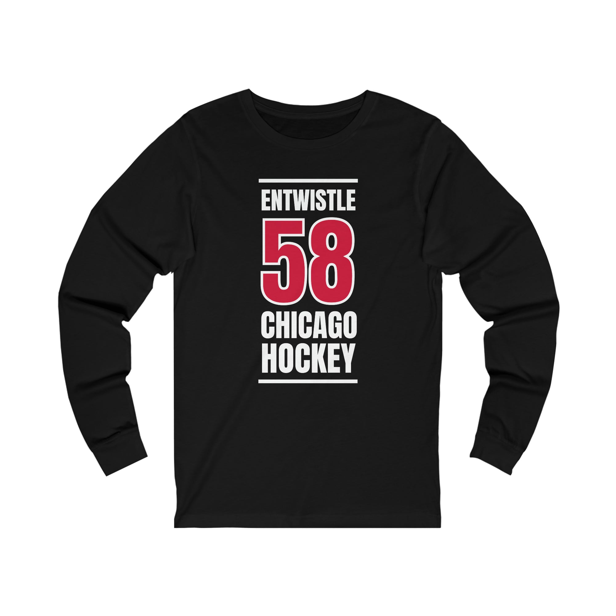 Entwistle 58 Chicago Hockey Red Vertical Design Unisex Jersey Long Sleeve Shirt