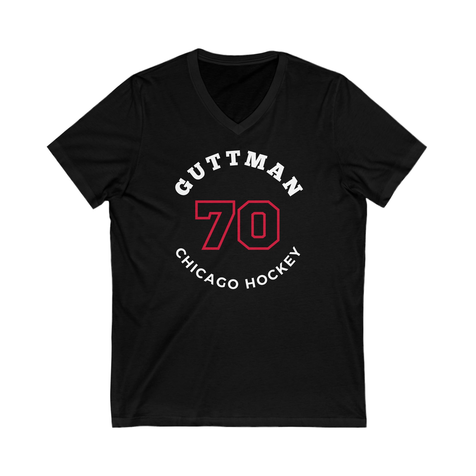 Guttman 70 Chicago Hockey Number Arch Design Unisex V-Neck Tee