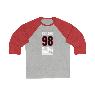 Bedard 98 Chicago Hockey Black Vertical Design Unisex Tri-Blend 3/4 Sleeve Raglan Baseball Shirt