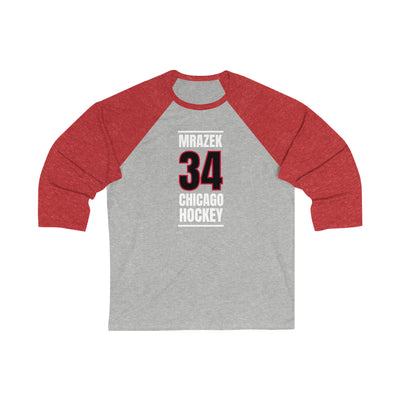 Mrazek 34 Chicago Hockey Black Vertical Design Unisex Tri-Blend 3/4 Sleeve Raglan Baseball Shirt