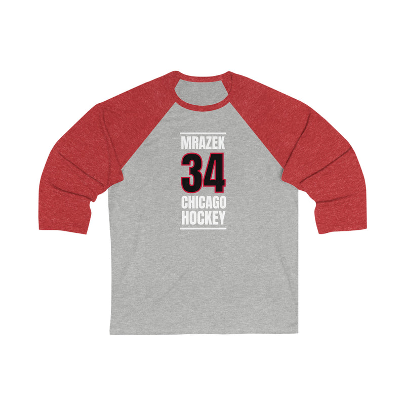 Mrazek 34 Chicago Hockey Black Vertical Design Unisex Tri-Blend 3/4 Sleeve Raglan Baseball Shirt