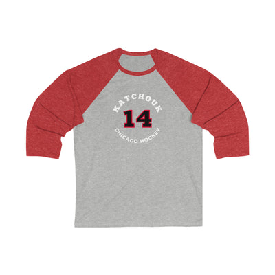 Katchouk 14 Chicago Hockey Number Arch Design Unisex Tri-Blend 3/4 Sleeve Raglan Baseball Shirt