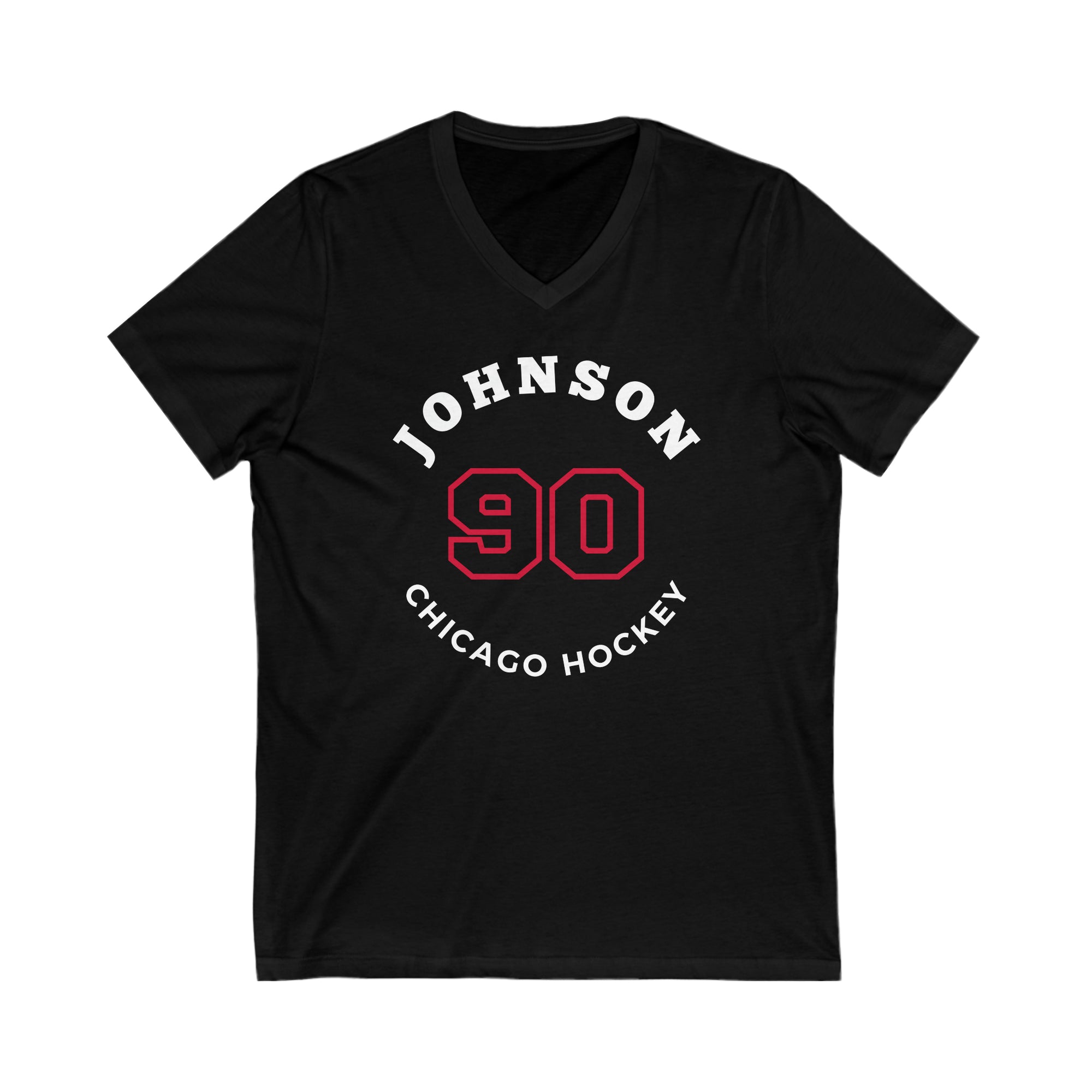 Johnson 90 Chicago Hockey Number Arch Design Unisex V-Neck Tee