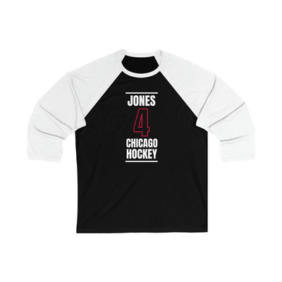 Jones 4 Chicago Hockey Black Vertical Design Unisex Tri-Blend 3/4 Sleeve Raglan Baseball Shirt