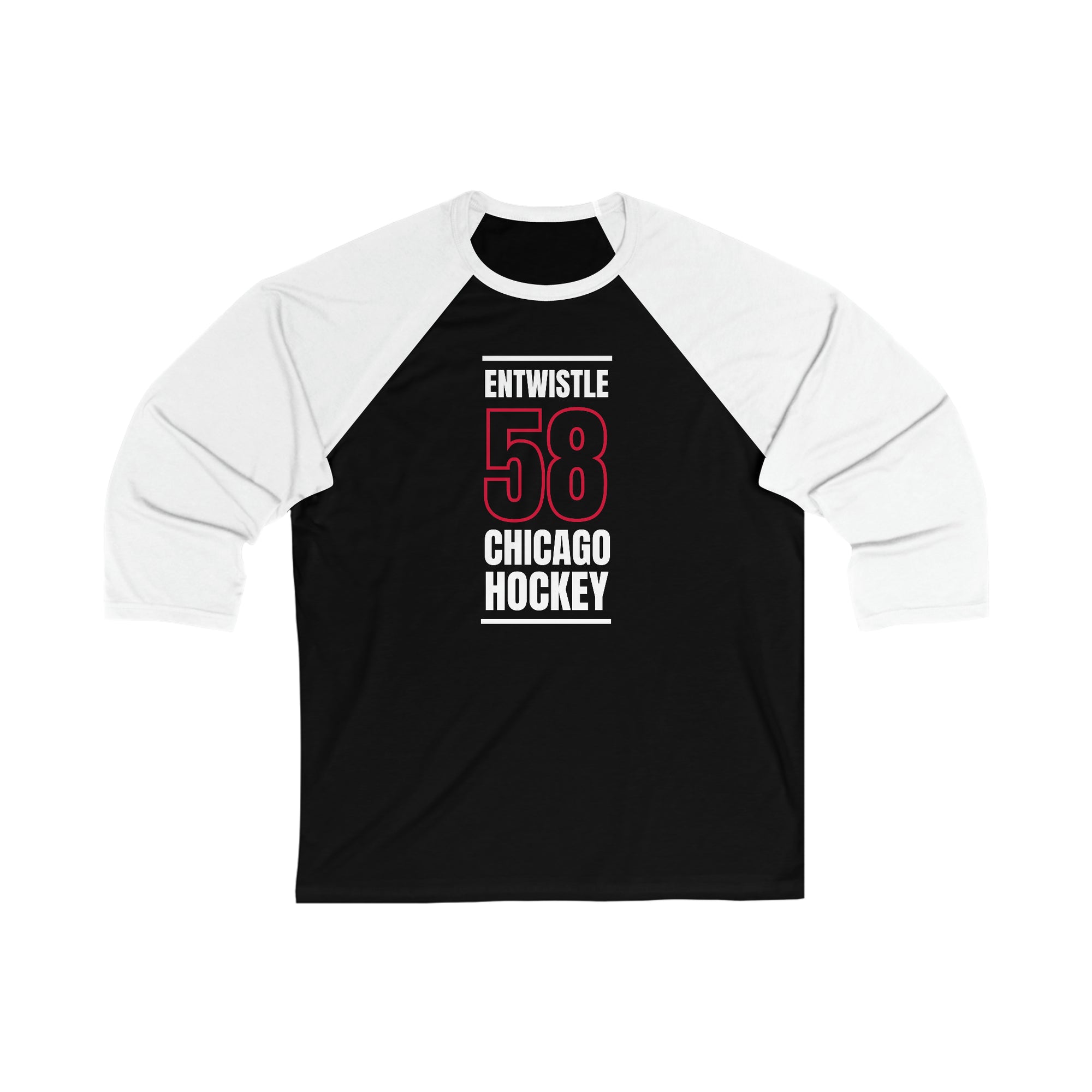 Entwistle 58 Chicago Hockey Black Vertical Design Unisex Tri-Blend 3/4 Sleeve Raglan Baseball Shirt