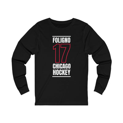 Foligno 17 Chicago Hockey Black Vertical Design Unisex Jersey Long Sleeve Shirt