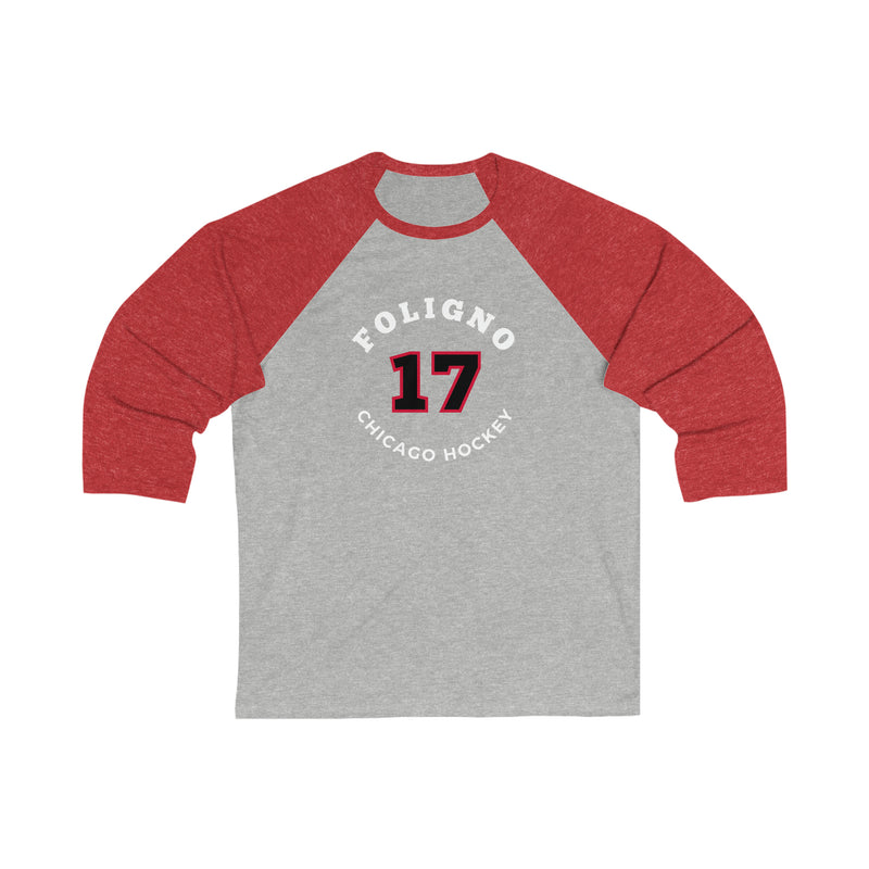 Foligno 17 Chicago Hockey Number Arch Design Unisex Tri-Blend 3/4 Sleeve Raglan Baseball Shirt