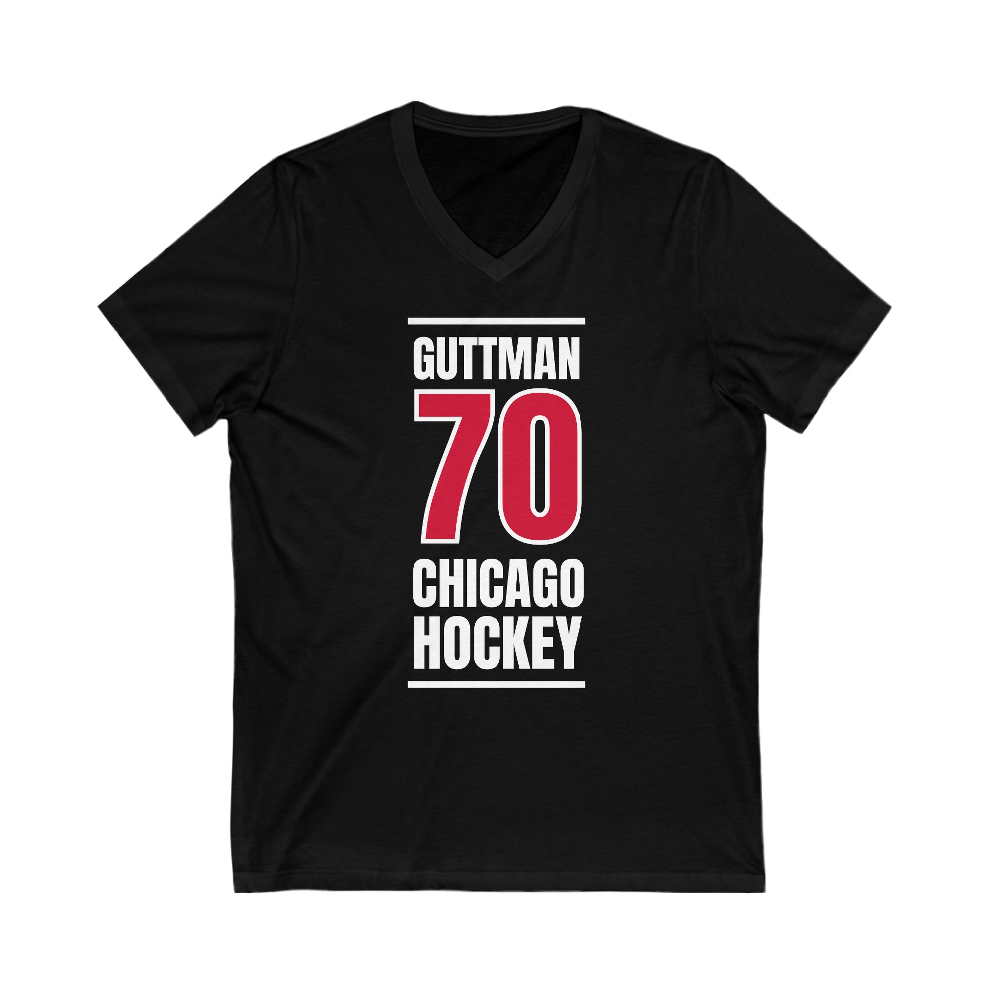 Guttman 70 Chicago Hockey Red Vertical Design Unisex V-Neck Tee