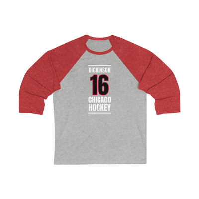 Dickinson 16 Chicago Hockey Black Vertical Design Unisex Tri-Blend 3/4 Sleeve Raglan Baseball Shirt