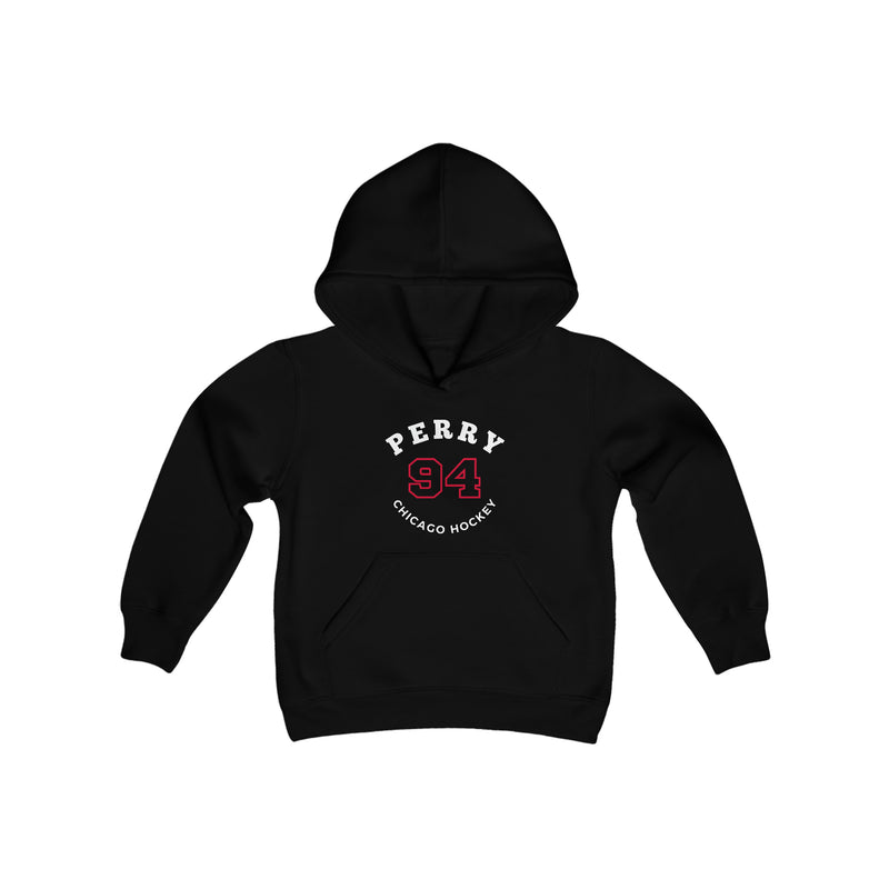 Perry 94 Chicago Hockey Number Arch Design Youth Hooded Sweatshirt