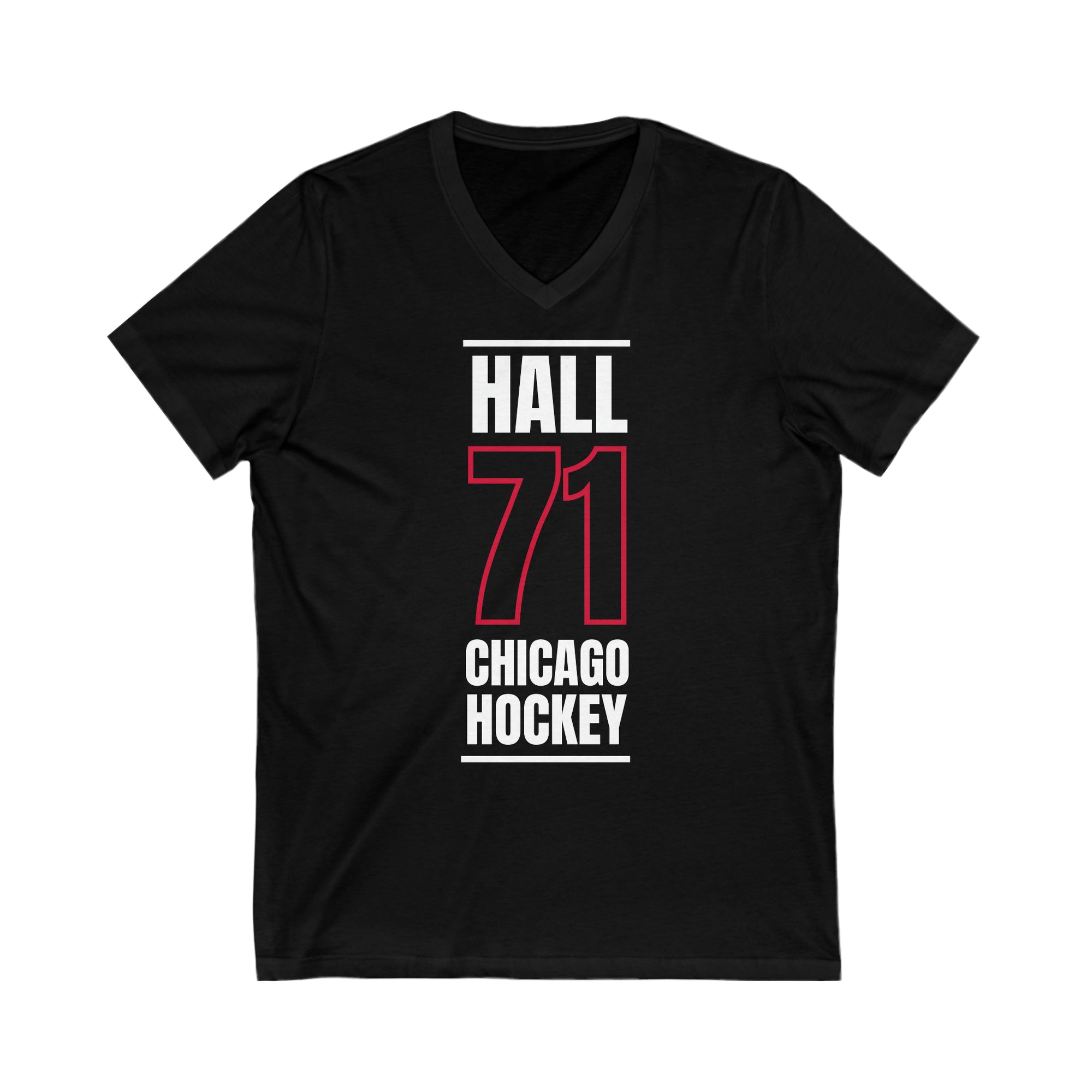 Hall 71 Chicago Hockey Black Vertical Design Unisex V-Neck Tee