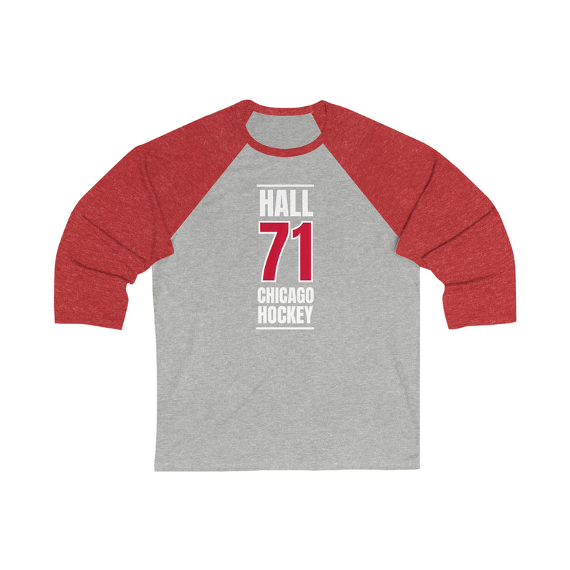 Hall 71 Chicago Hockey Red Vertical Design Unisex Tri-Blend 3/4 Sleeve Raglan Baseball Shirt
