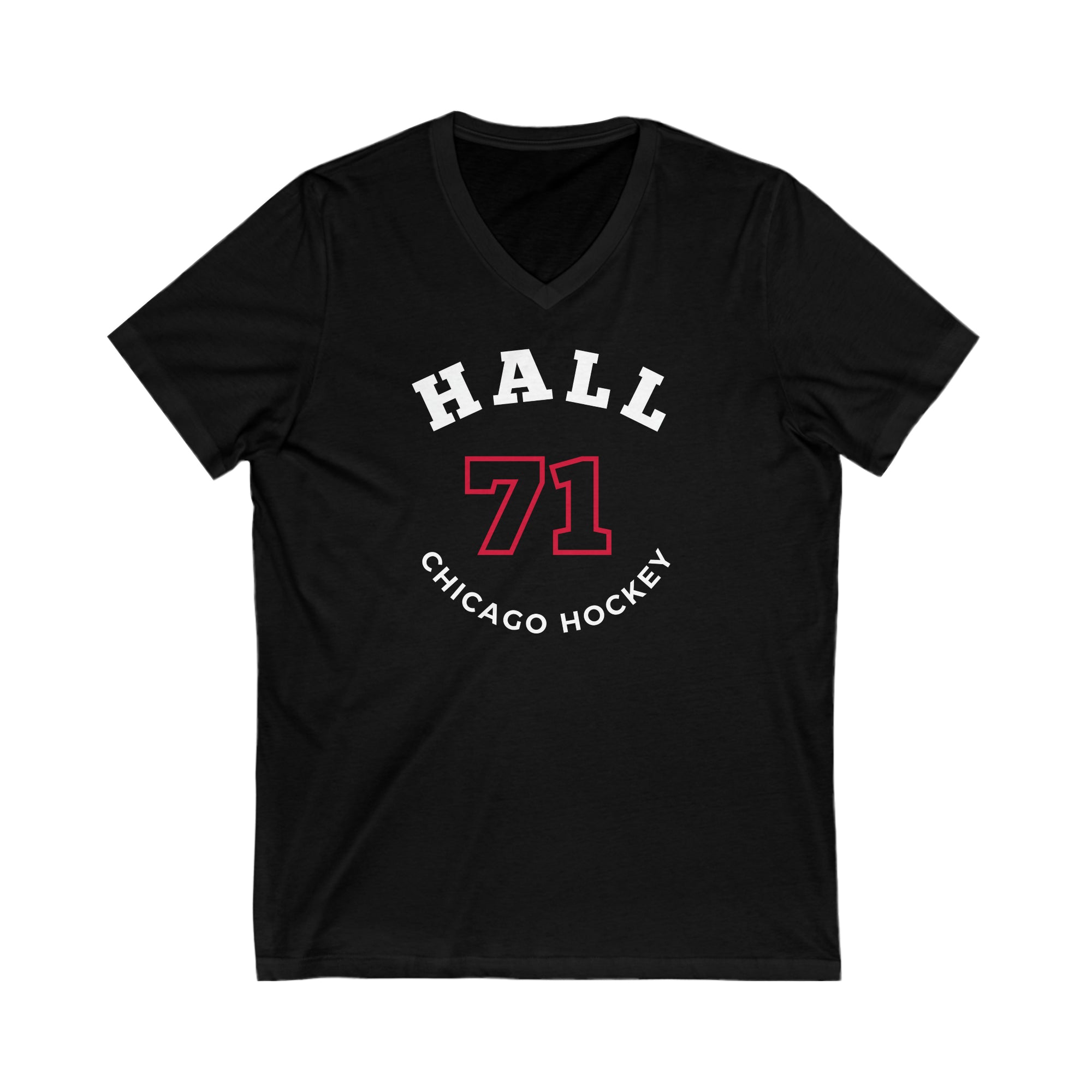 Hall 71 Chicago Hockey Number Arch Design Unisex V-Neck Tee