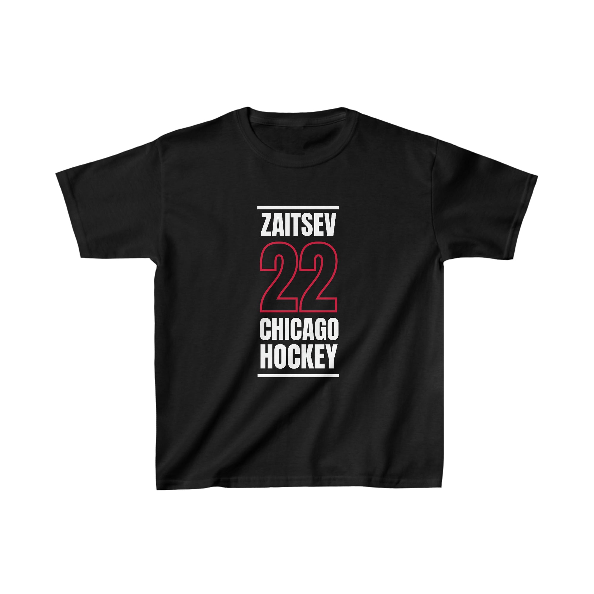 Zaitsev 22 Chicago Hockey Black Vertical Design Kids Tee