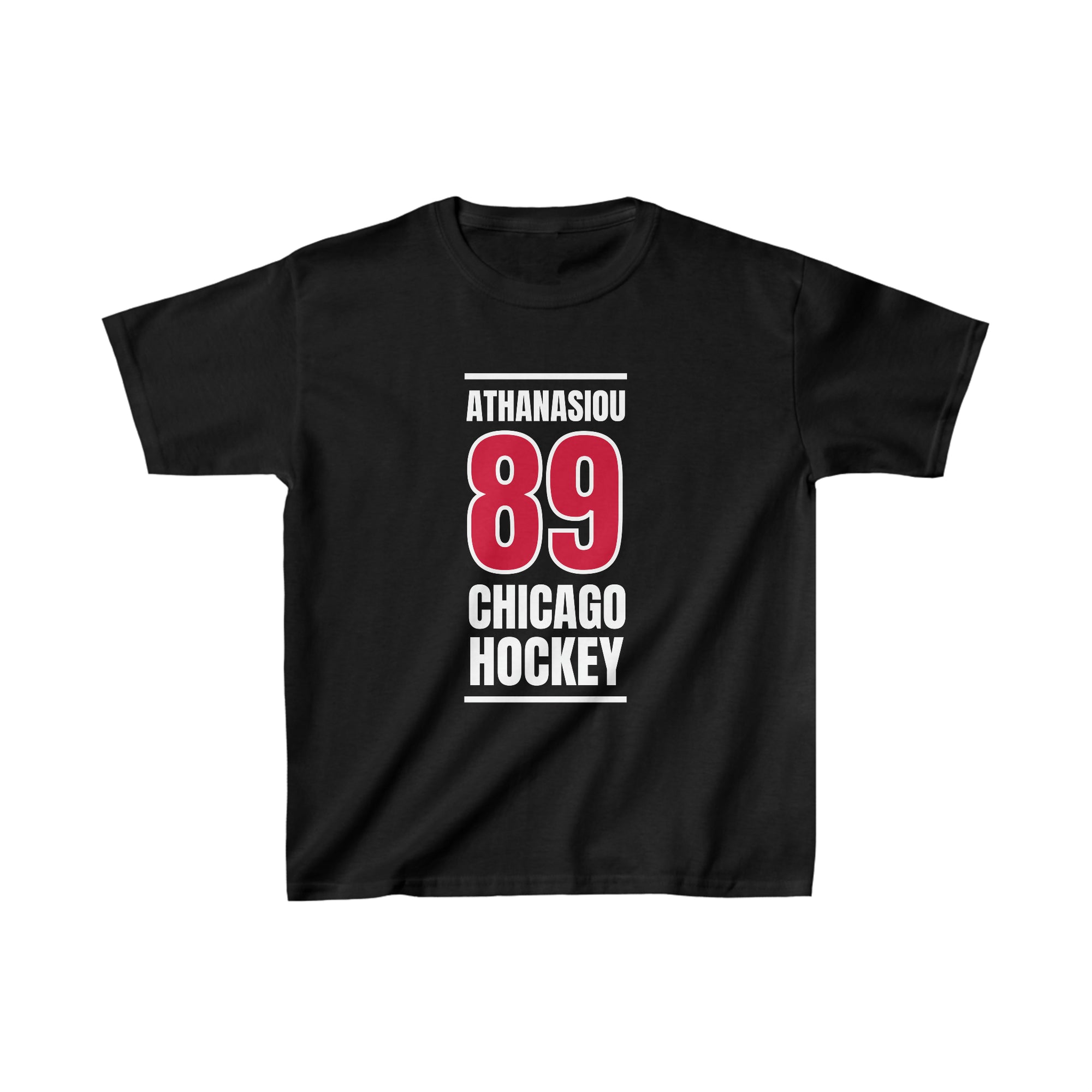 Athanasiou 89 Chicago Hockey Red Vertical Design Kids Tee