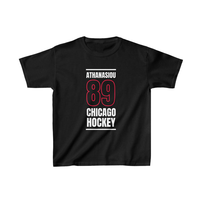 Athanasiou 89 Chicago Hockey Black Vertical Design Kids Tee