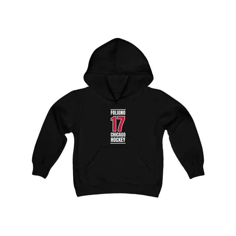 Foligno 17 Chicago Hockey Red Vertical Design Youth Hooded Sweatshirt