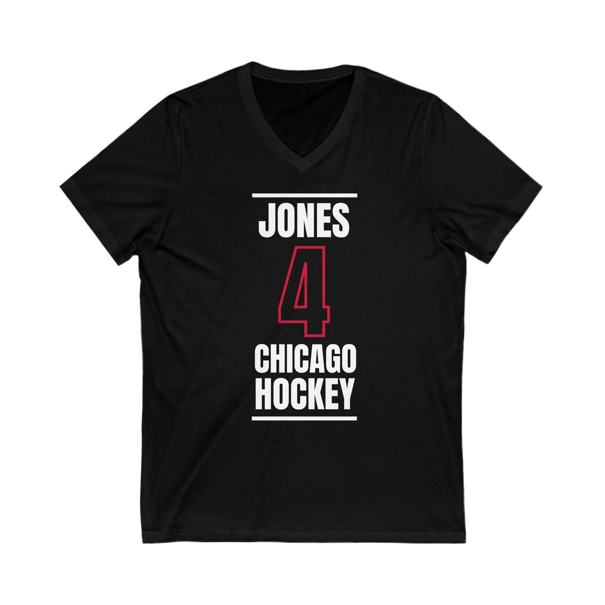 Jones 4 Chicago Hockey Black Vertical Design Unisex V-Neck Tee