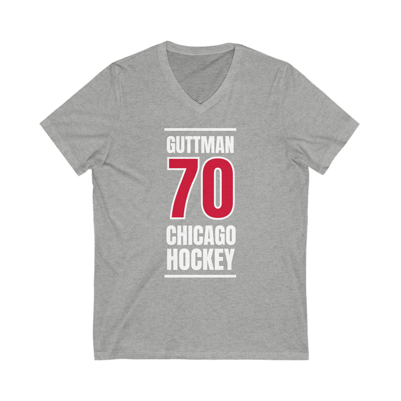 Guttman 70 Chicago Hockey Red Vertical Design Unisex V-Neck Tee