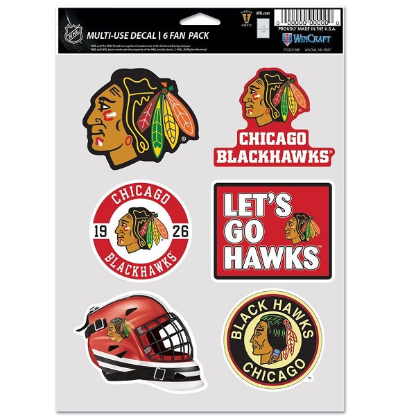 Chicago Blackhawks 6 Time Stanley Cup Champions - 5 Piece Sticker Sheet